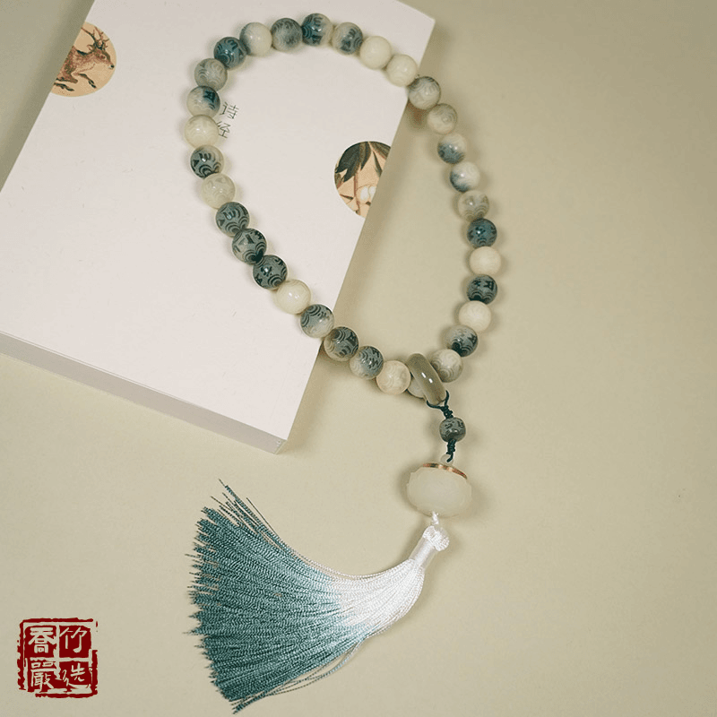 半山半水六字真言菩提根手工手串手持盘玩串带香丸盘玩袋菩提子