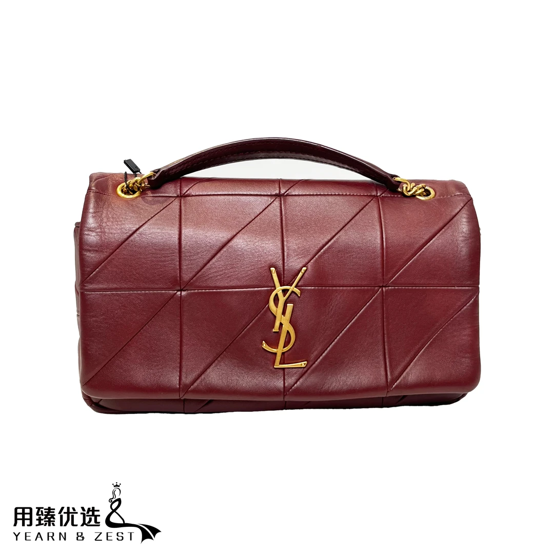 95新 YSL/圣罗兰 经典时尚酒红色Jamie单肩斜挎链条包/AD2238303