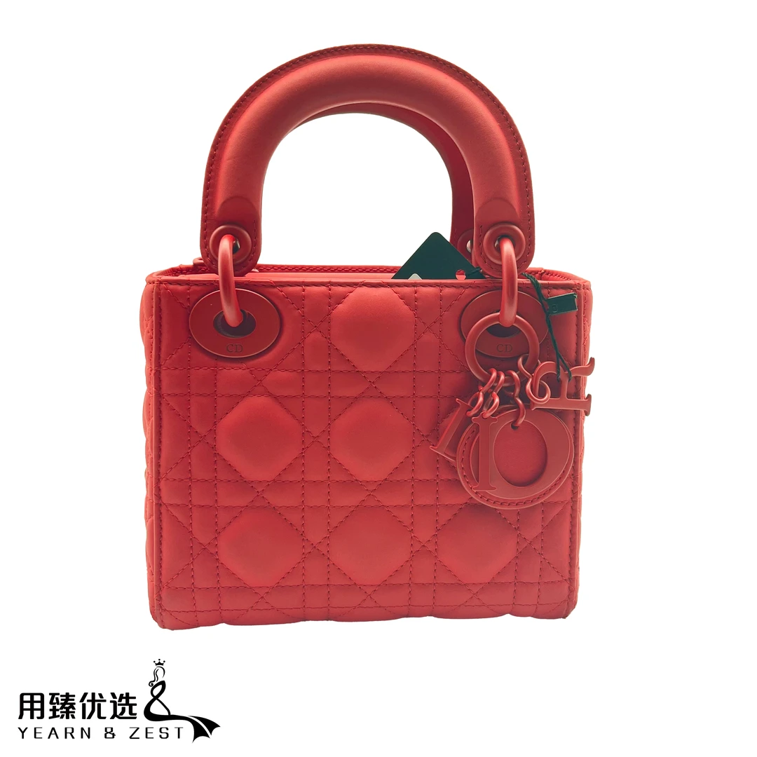 95新 DIOR/迪奥 磨砂红三格戴妃尘袋卡17*15*7/CQYZ20231230038