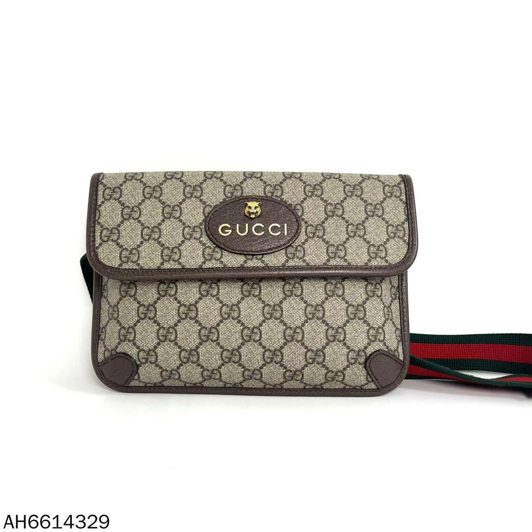 95新 GUCCI/古驰 虎头系列老花腰包/AH6614329