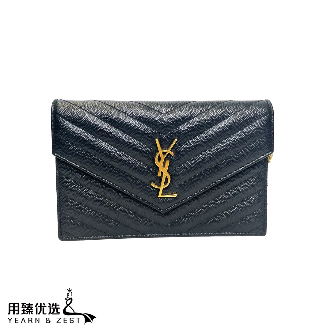 95新 YSL/圣罗兰 经典时尚黑金鱼子酱粒面信封包小号/AE8846850