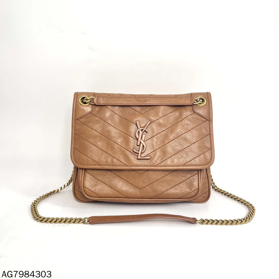 95新 YSL/圣罗兰 焦糖色D扣中号niki/AG7984303