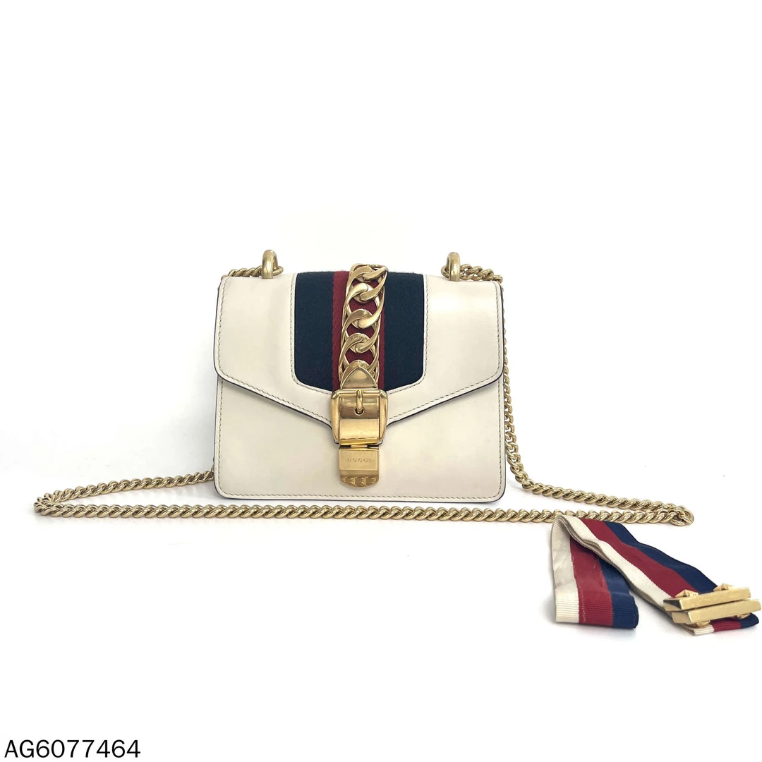 95新 GUCCI/古驰 白色塞尔维亚小号单肩包/AG6077464