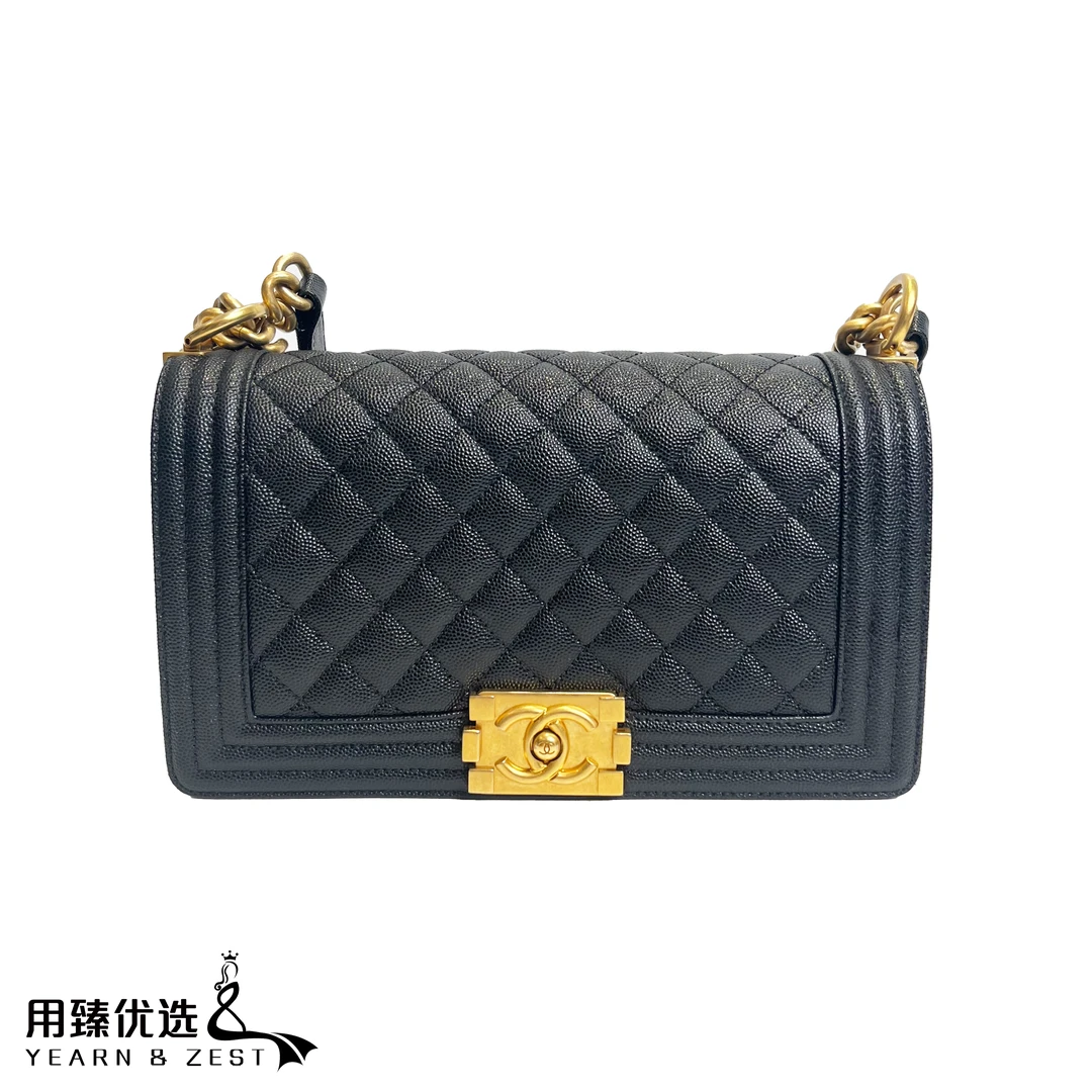 99新 Chanel/香奈儿 经典黑金荔枝牛leboy链条包/AF8502657