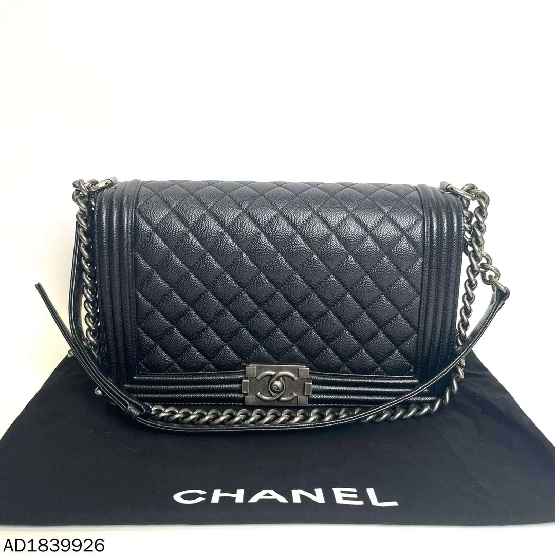 99新 Chanel/香奈儿 黑银荔枝皮leboy中大号/AD1839926/26开