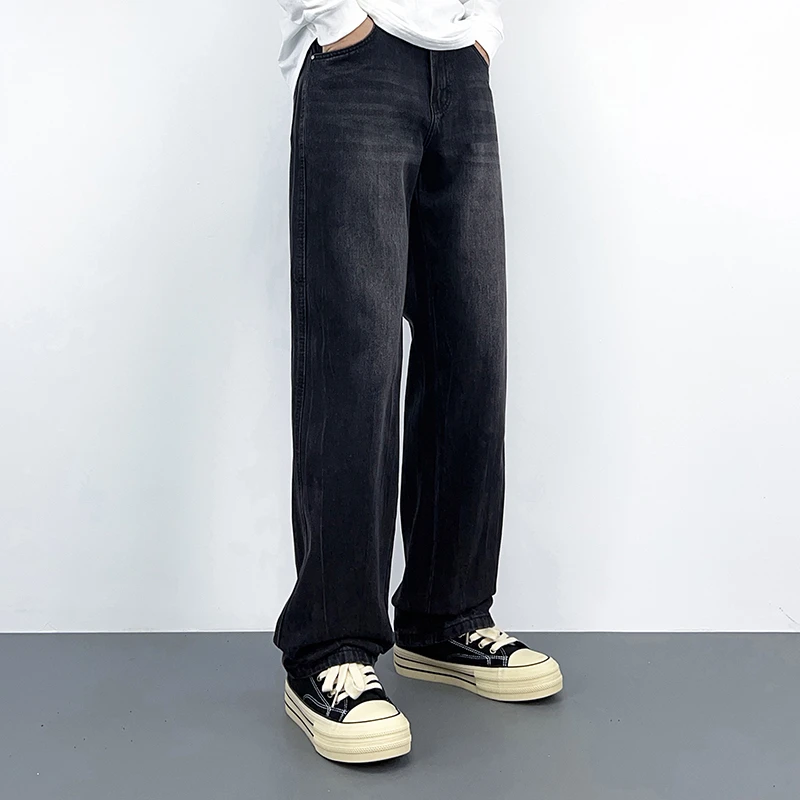 黑色牛仔裤男款宽松直筒春秋新款美式潮牌复古百搭休闲阔腿长裤子