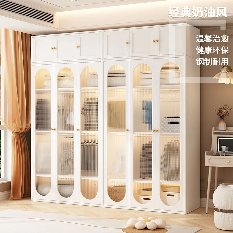 网红家用金属简易收纳衣柜子成品落地儿童大人专用卧室家具衣橱门