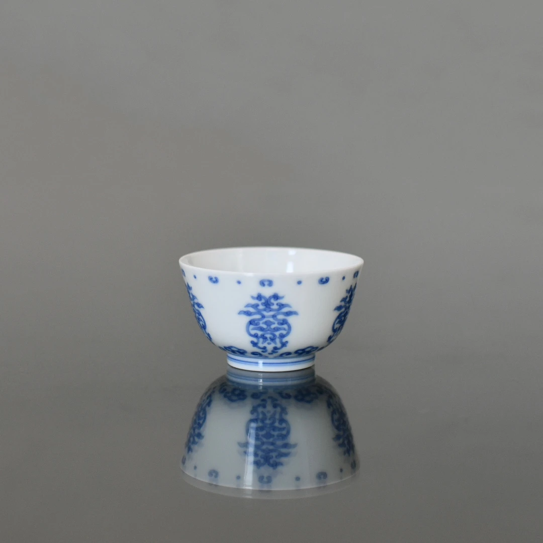 妙色珍玩忍冬纹直口杯景德镇青花瓷带内画山屋沏精选105ml