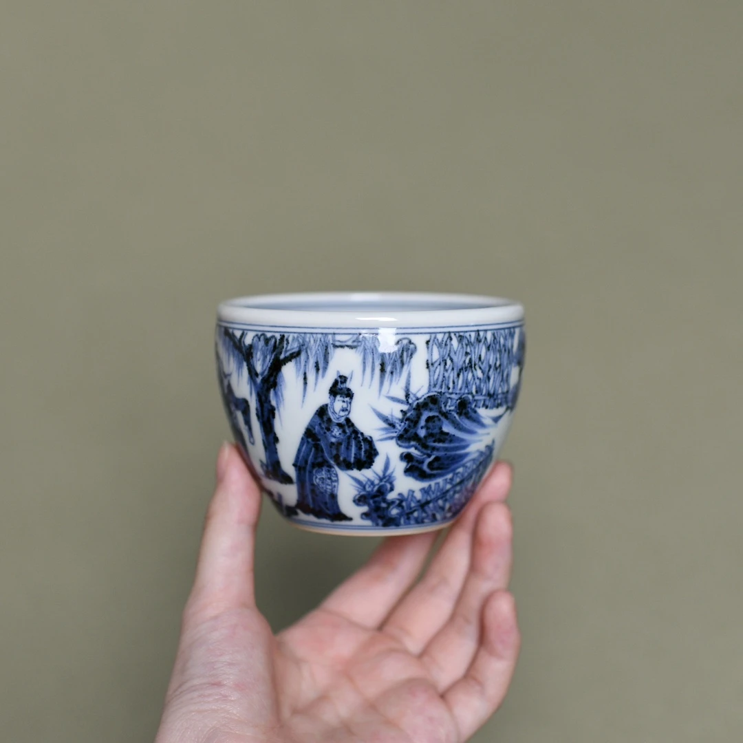 明续幽蓝三顾茅庐诗文杯口径：8.9cm 高度：6.8cm  容量：250ml