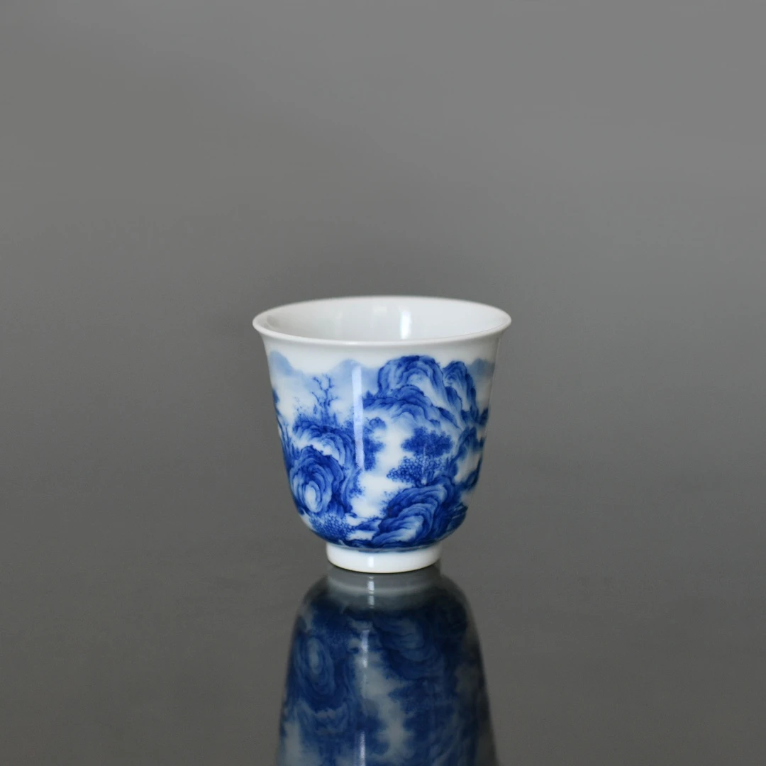 妙色气窑林谷清幽山水杯青花手绘主人杯景德镇高端瓷器容量：100ml