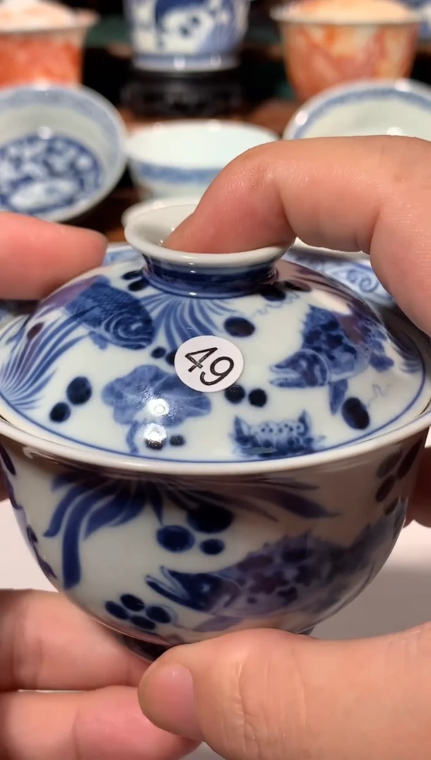 【闪购商品】杯49青花鱼藻纹盖碗吖吖