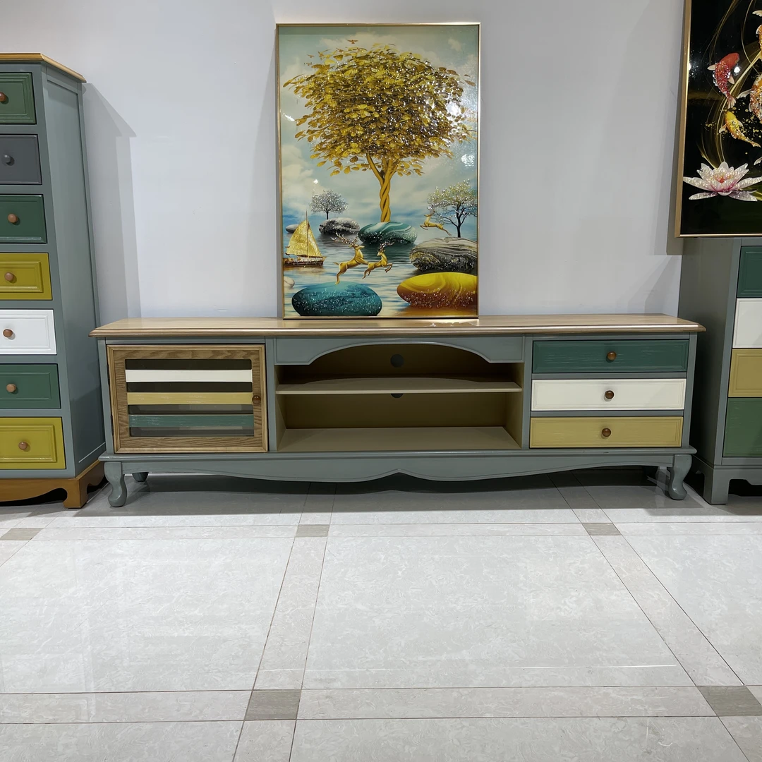 美式乡村客厅电视柜茶几组合小户型储物地柜电视机柜套装家用实木