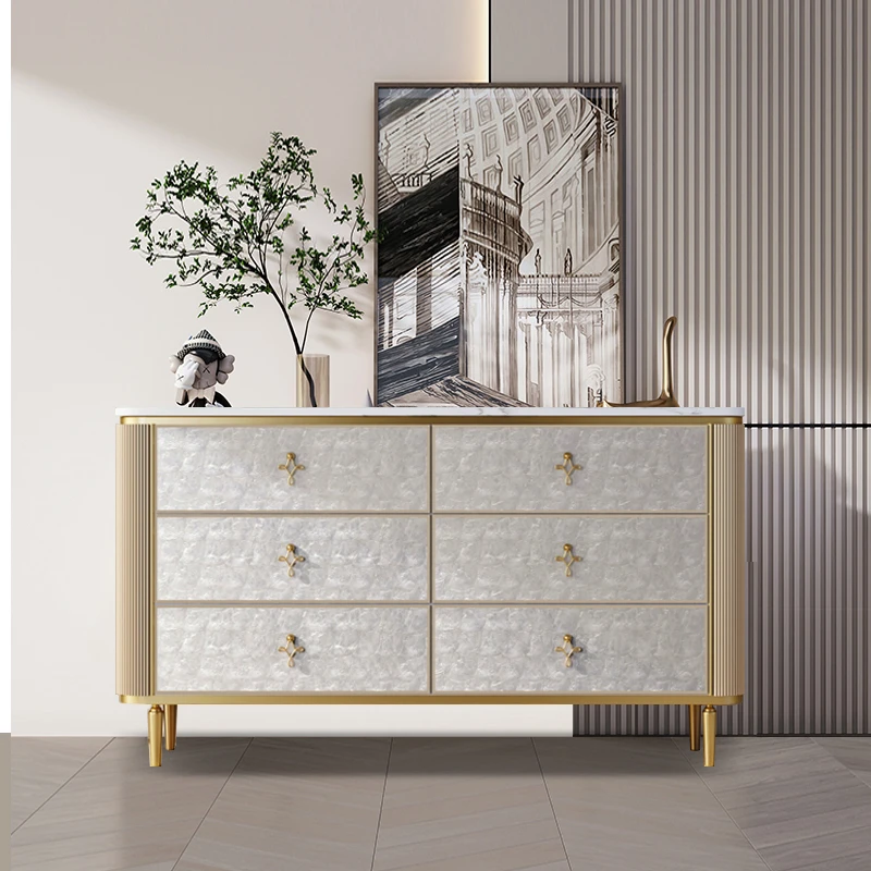 美式轻奢六五斗柜实木高端储物收纳柜卧室客厅贝壳装饰抽屉柜简约