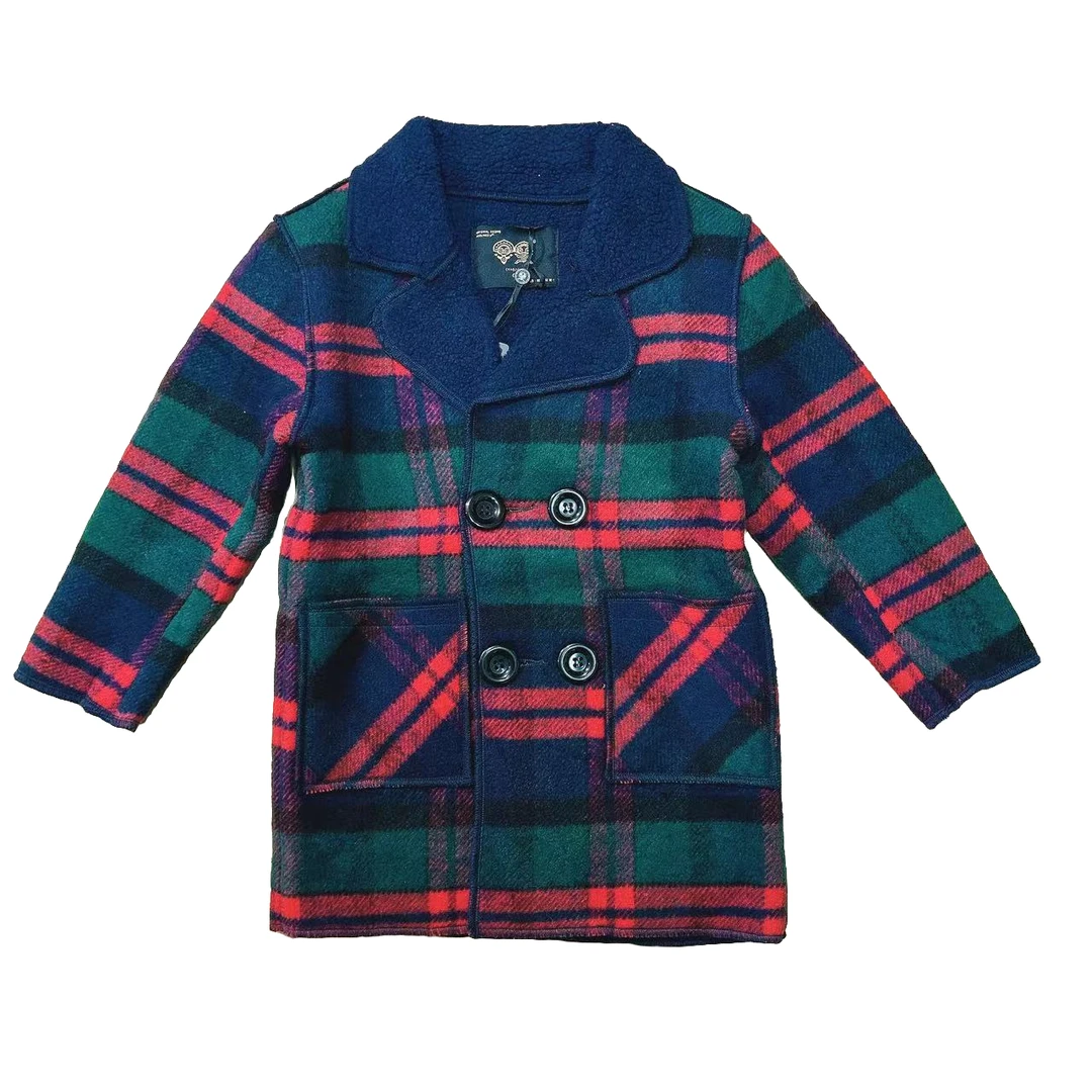 儿童外套时尚3586女童男童加厚休闲秋冬外套中大童韩版格子翻领