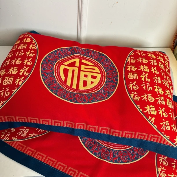 52713 新年百福，红色喜庆加厚8层加厚纱布棉质枕巾2条，52x78cm