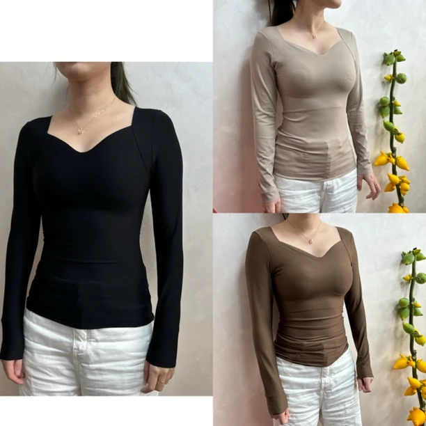 01919 长袖美肤衣一件，三色，带胸垫，可拆卸杯垫