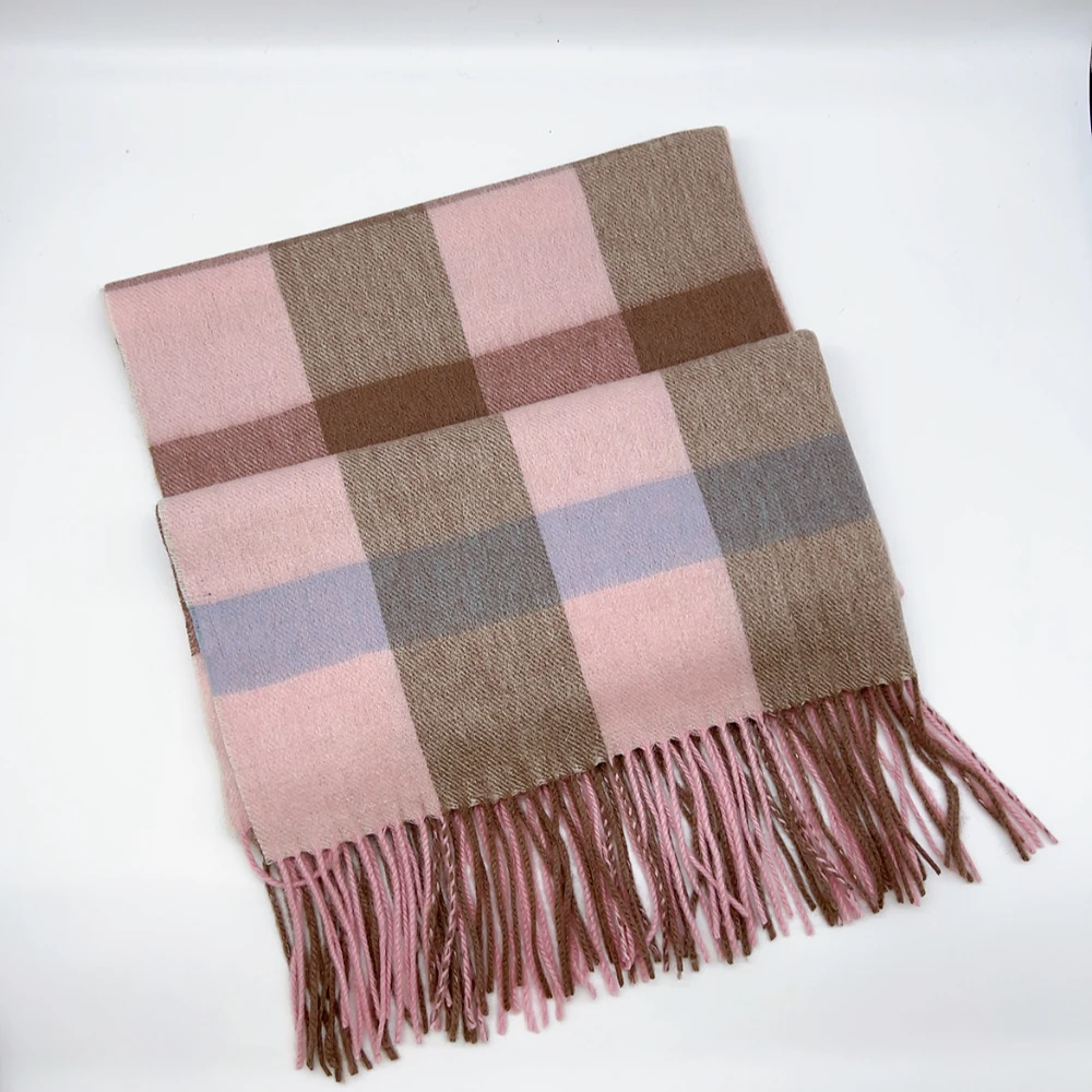 02295 格子羊毛围巾-粉色，尺寸70*185cm左右