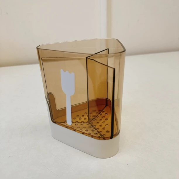 55421 焕龙Showtran，茶色加厚三格筷子笼，PP+PET