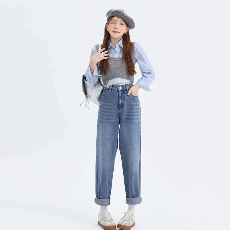 【涵胖胖】【青】大码女装纯色休闲百搭牛仔裤 9768 2168