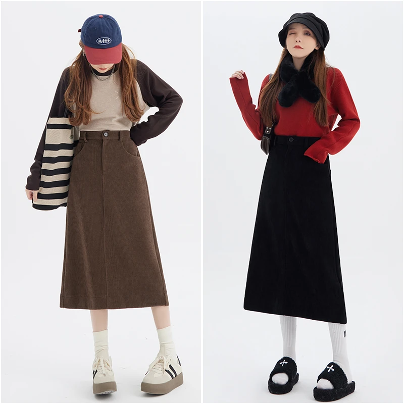 新款秋冬灯芯绒开叉半身裙百搭 2209