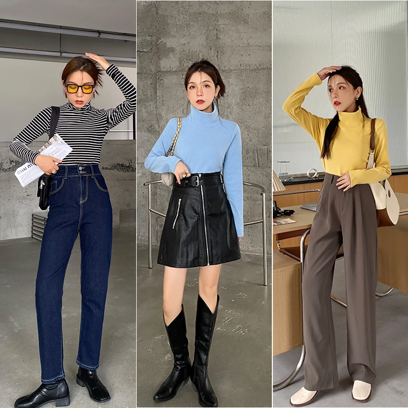 胖mm休闲高领打底衫女冬显瘦百搭上衣    6484