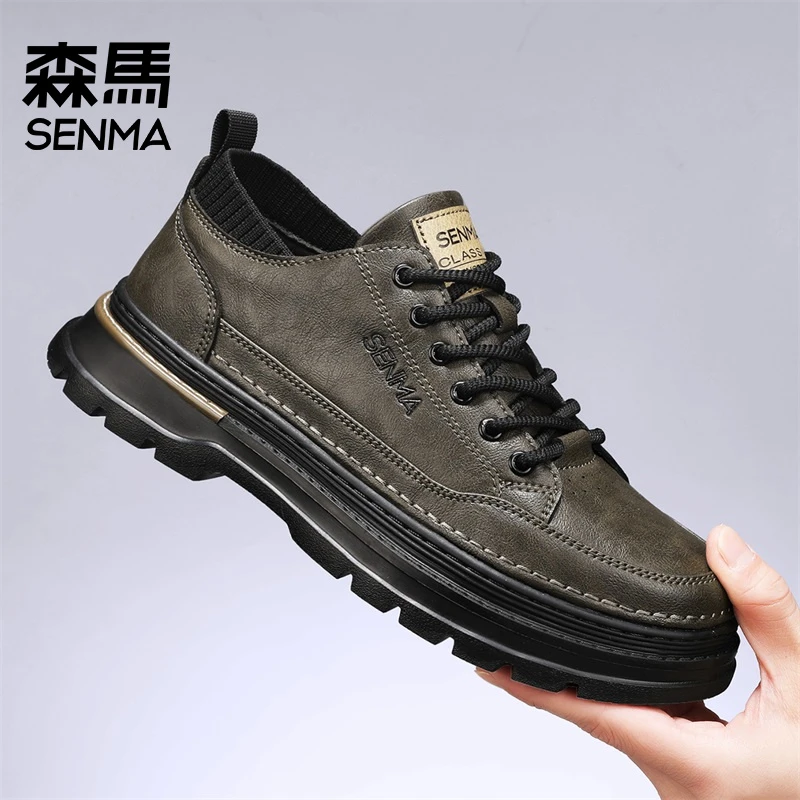 森马男鞋夏季新款百搭休闲皮鞋黑色厚底板鞋增高低帮马丁工装靴子
