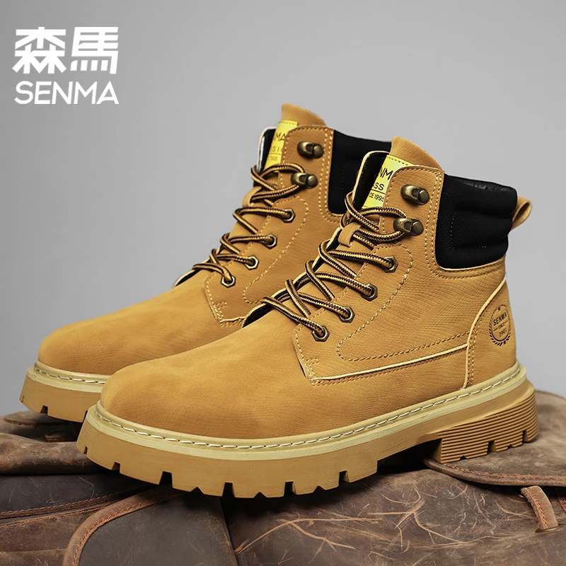 森马男鞋秋冬新款高端复古增高工装鞋百搭休闲防滑运动高帮马丁靴