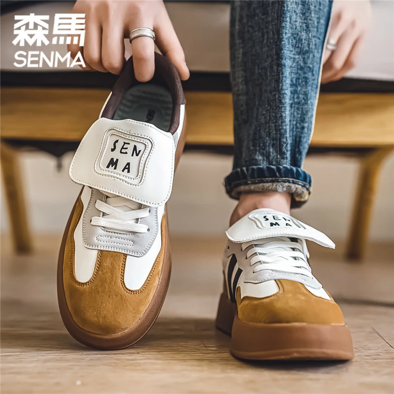 森马男鞋秋冬新款厚底圆头板鞋时尚潮流百搭透气复古翻盖德训鞋