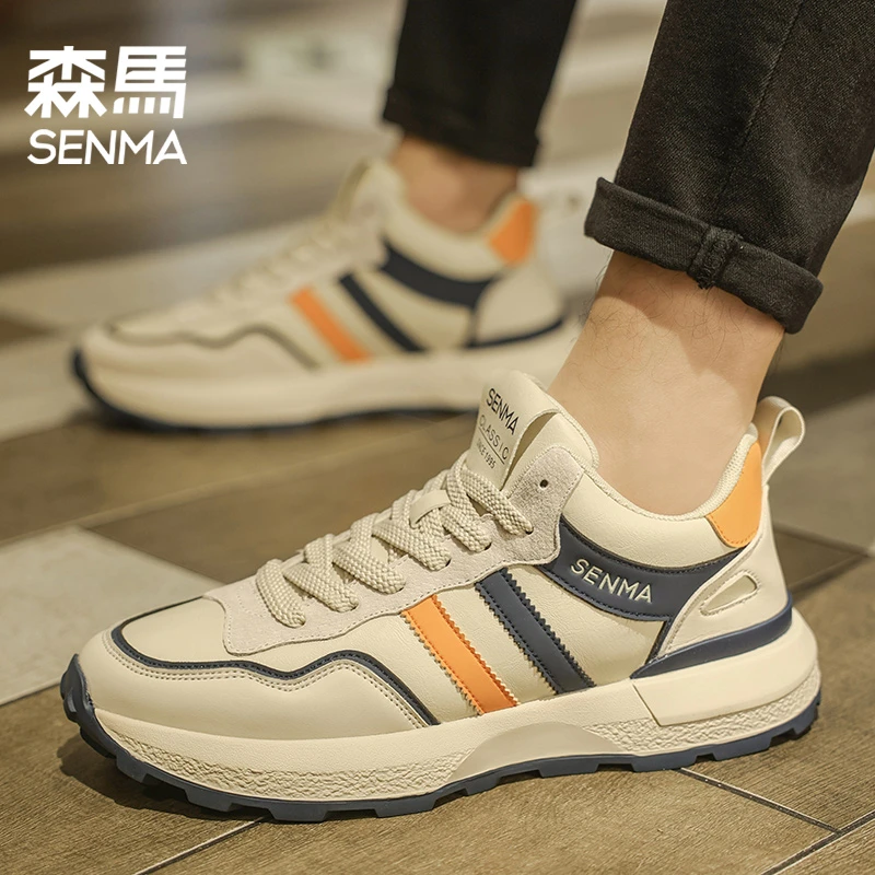 森马男鞋秋季男士高端厚底防滑舒适板鞋皮面防水百搭休闲阿甘鞋男