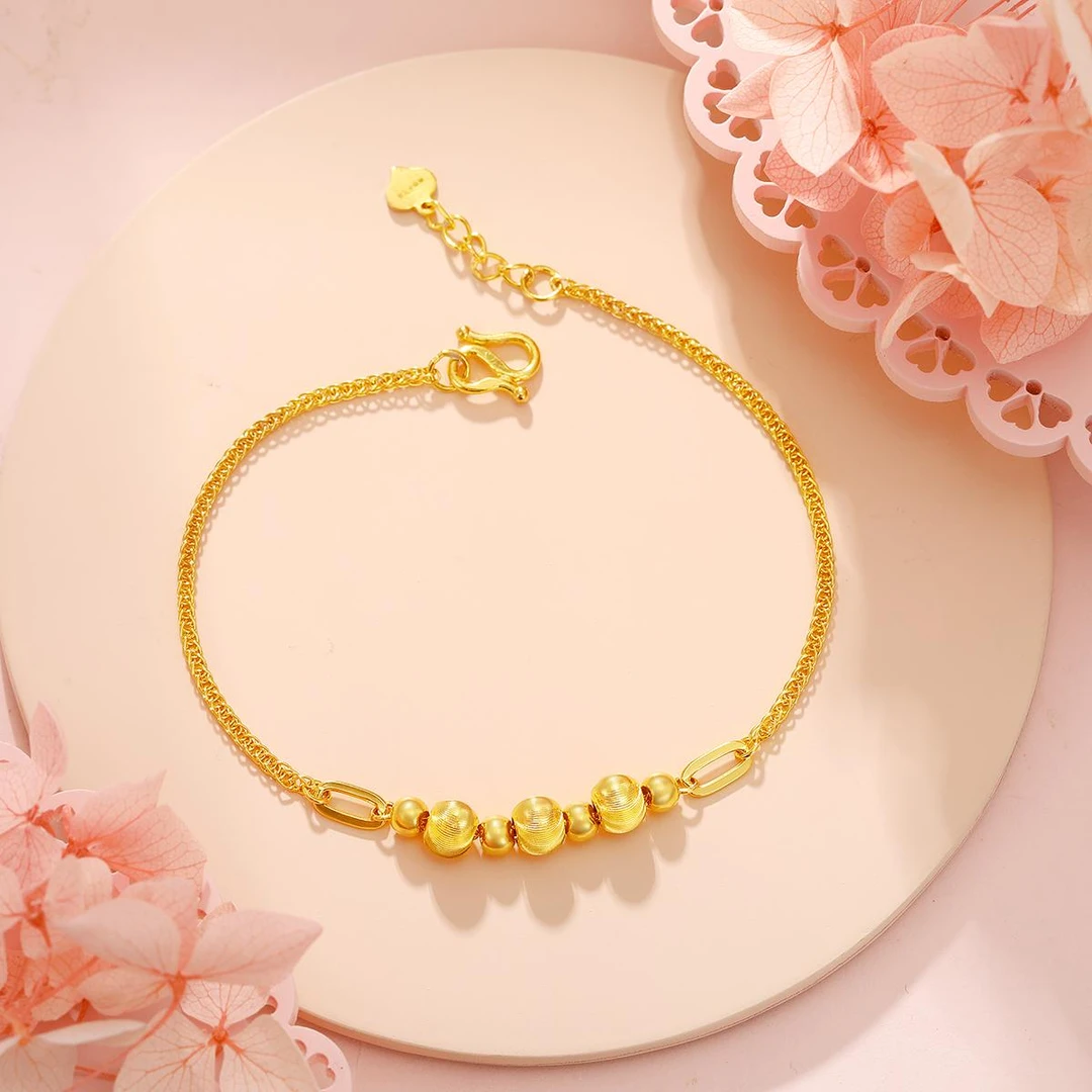 【赛菲尔推荐】赛菲尔万足®足金CNC猫眼蹦迪珠珠黄金手链HS07050473