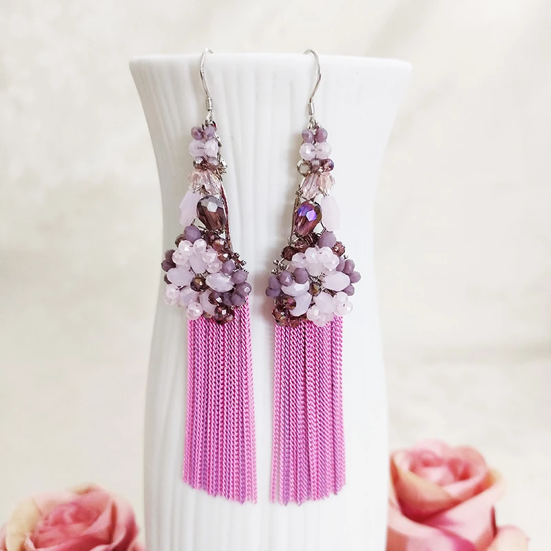 铜合金玻璃耳饰 民族风手工长款流苏耳环2661