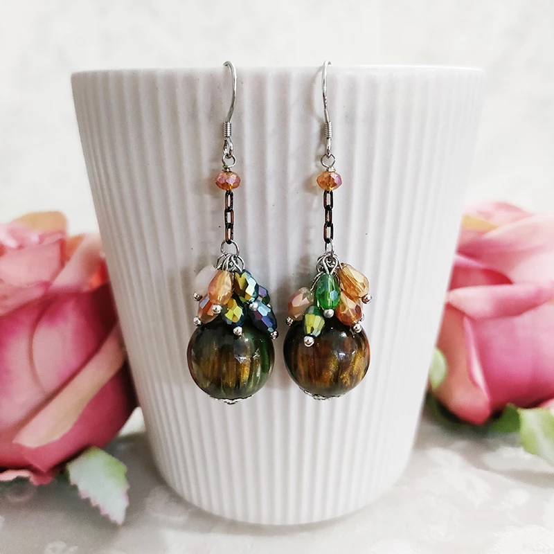 铜合金琉璃耳饰 气质百搭民族风手工吊坠耳环1439