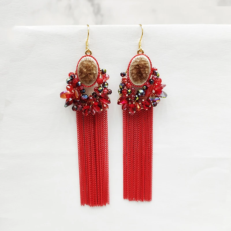 铜合金陶瓷耳饰 民族风纯手工制作流苏耳环1126