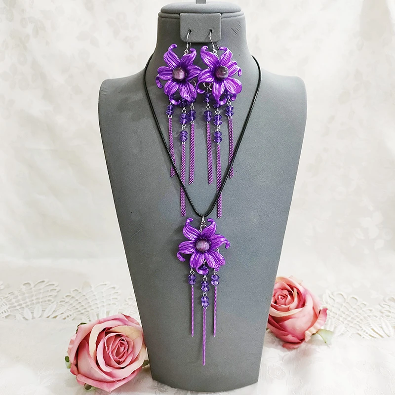 铜合金项链 民族风复古手工项链套装耳坠饰品2961