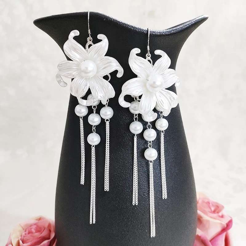 铜合金耳饰 民族风纯手工编织超长款气质花儿耳环1193