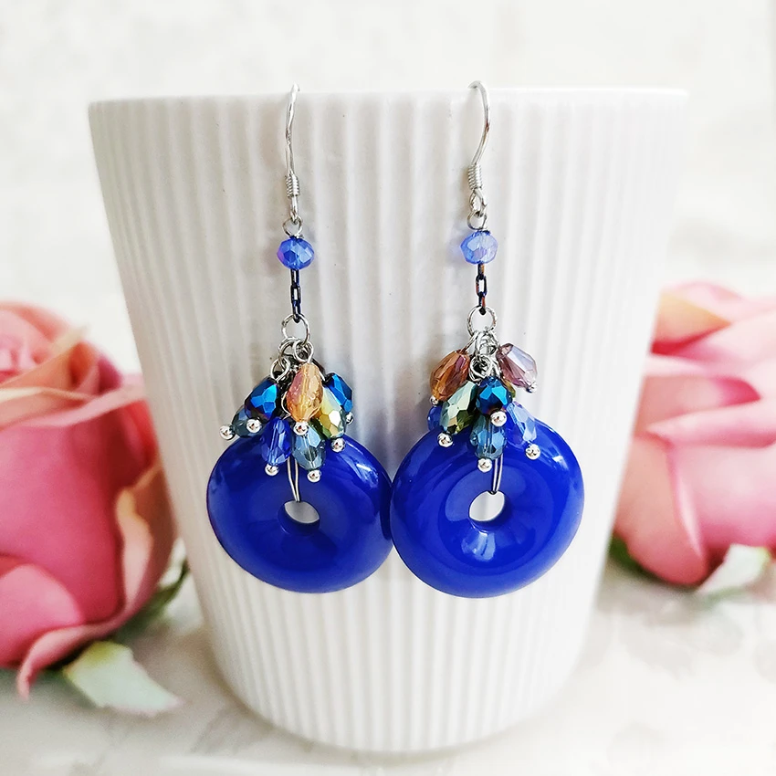 铜合金玻璃耳饰 民族风复古气质手工吊坠耳环1842