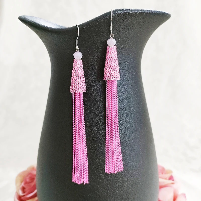 铜合金玻璃耳饰 民族风纯手工长款流苏耳环2445