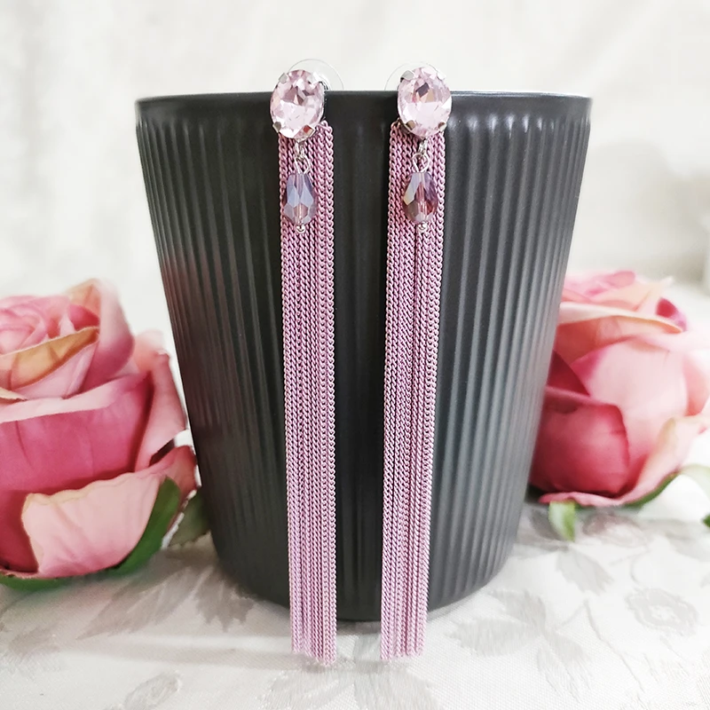 铜合金耳饰 民族风香芋紫手工长款流苏耳环3037