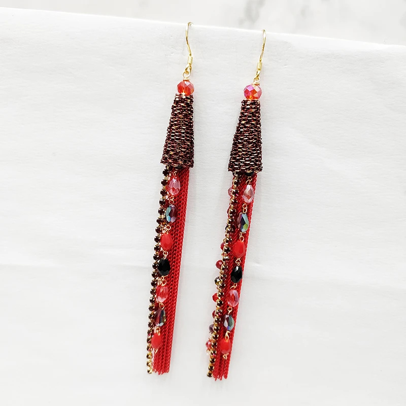 铜合金玻璃耳饰 民族风手工流苏耳环858
