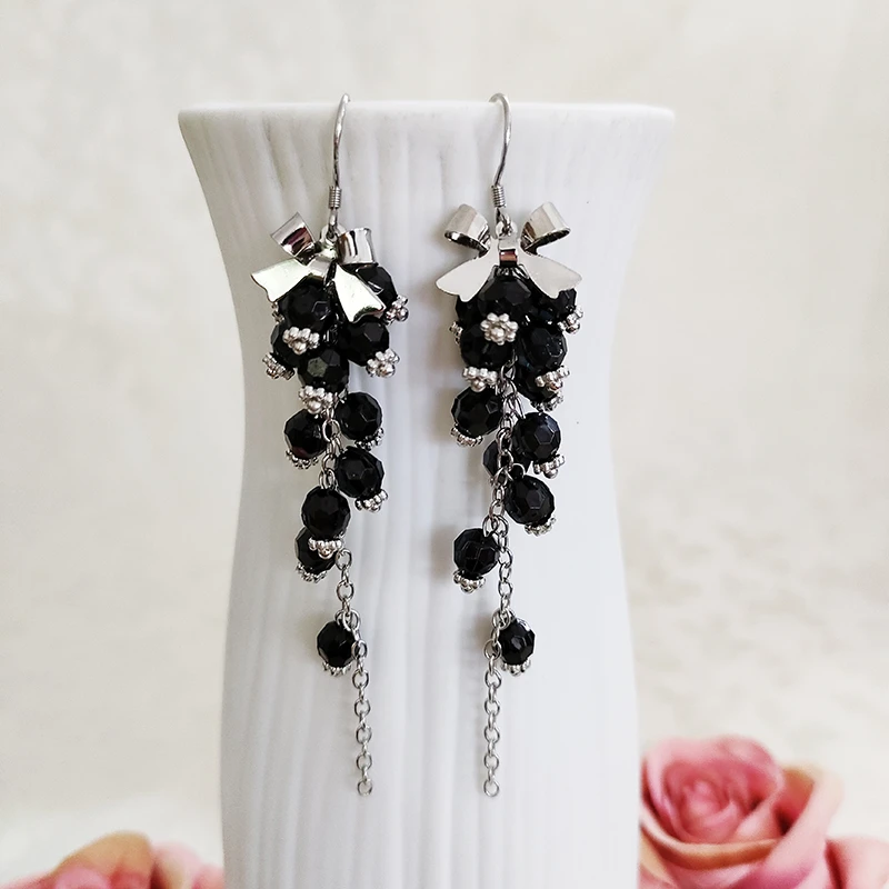 铜合金玻璃耳饰 民族风复古气质耳坠手工流苏耳环2210