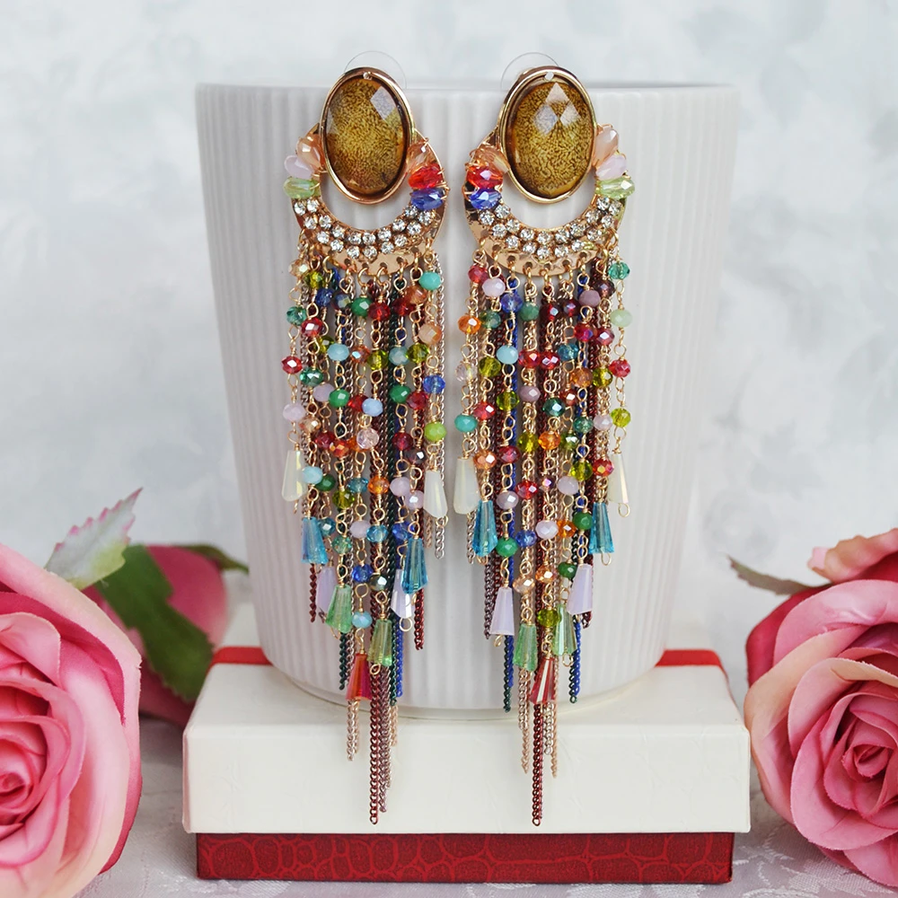 铜合金玻璃耳饰 民族风手工耳饰波西米亚凤夸张耳钉869