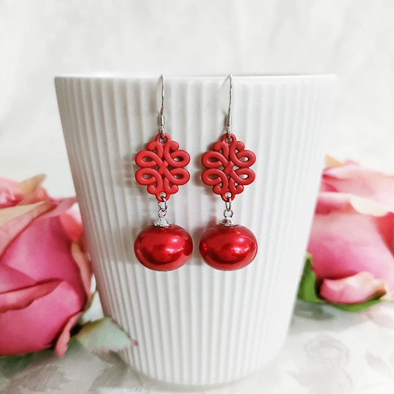 铜合金耳饰 民族风气质红色椭圆珠珠耳环1151