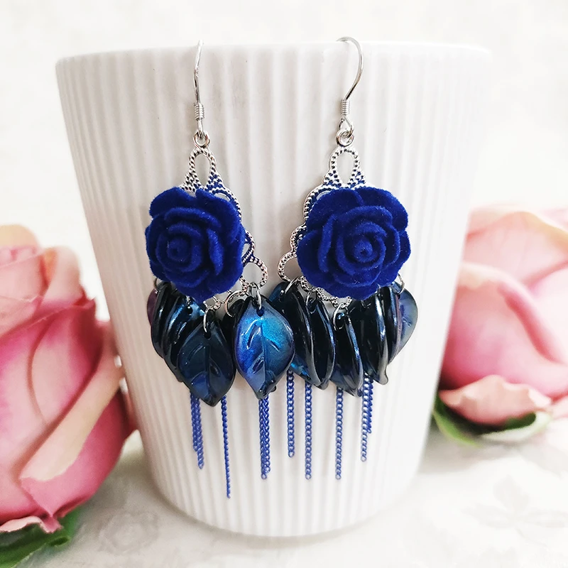 铜合金耳饰 民族风手工气质花瓣流苏耳环3411