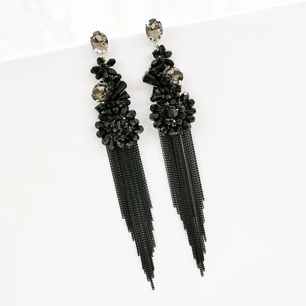 铜合金玻璃耳饰 民族风长款流苏手工耳环3568