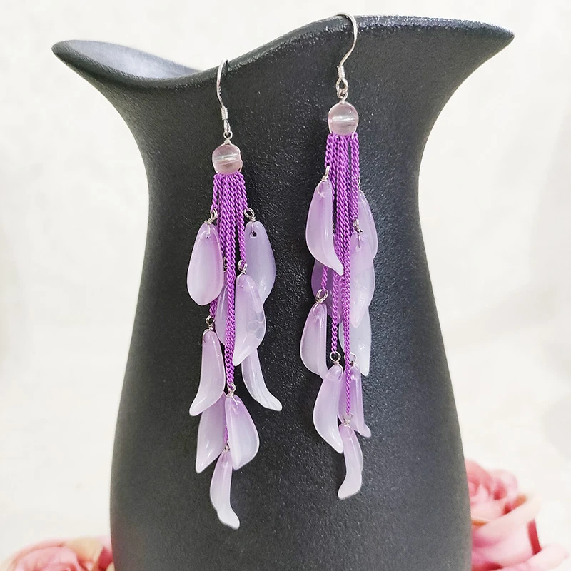 铜合金玻璃耳饰 民族风手工长款流苏吊坠耳环3556