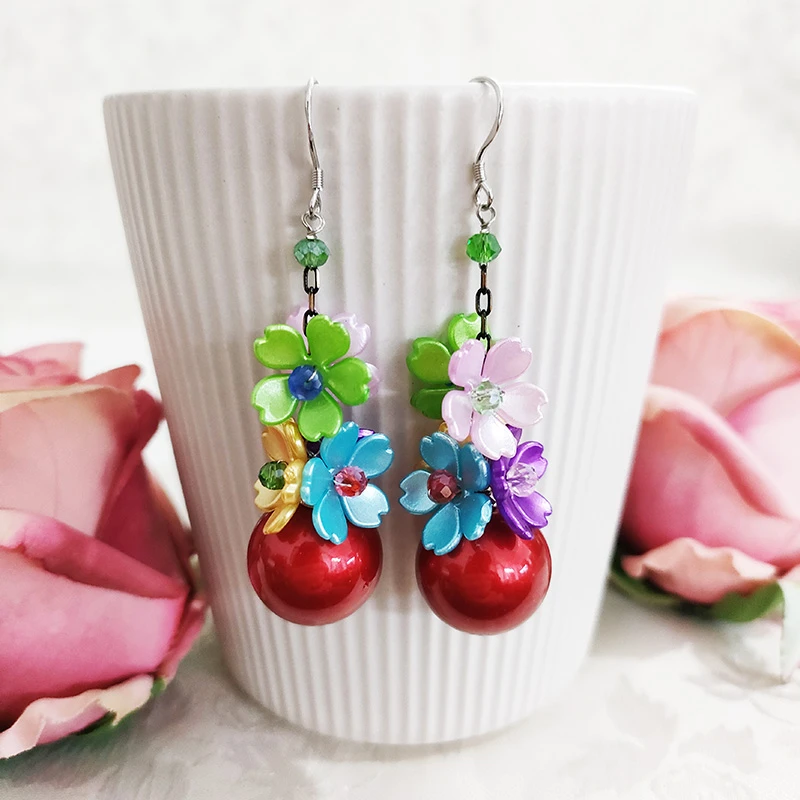 铜合金耳饰 民族风纯手工气质花瓣耳坠1705