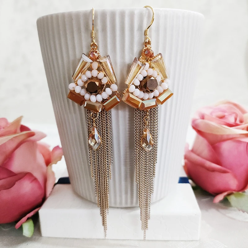 铜合金琉璃耳饰 民族风手工流苏耳环1322