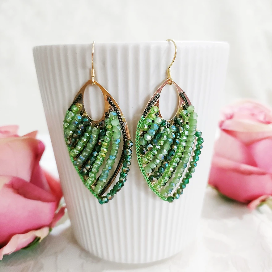 铜合金玻璃耳饰 民族风纯手工制作叶子耳环948