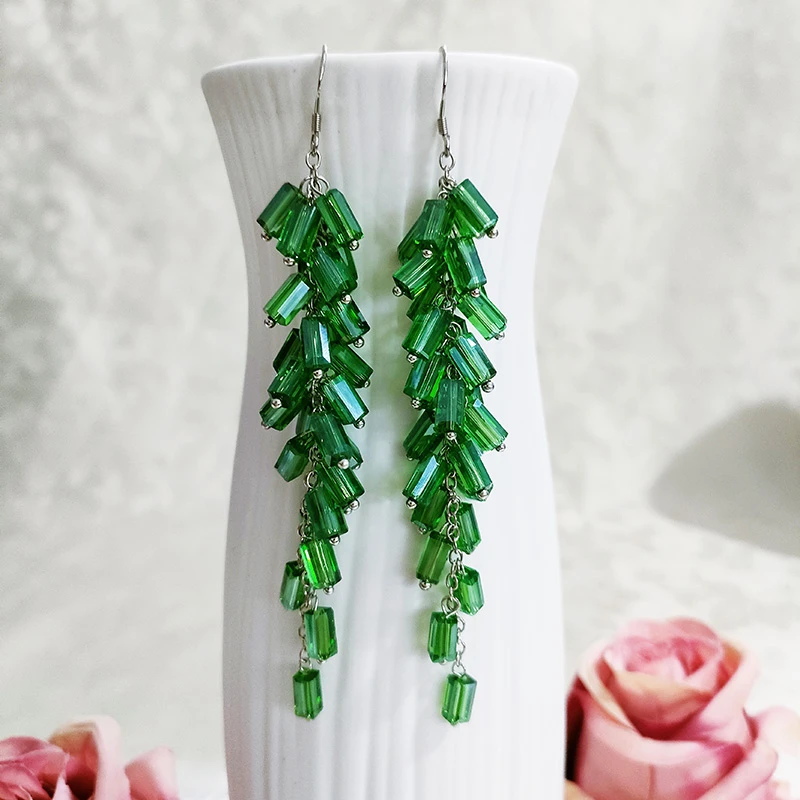 铜合金玻璃耳饰 民族风复古气质手工重工吊坠耳环1119