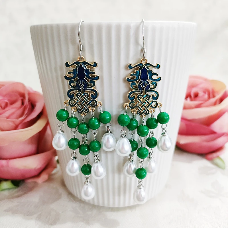 铜合金仿珍珠耳饰 民族风复古耳环波西米亚长款耳坠1901